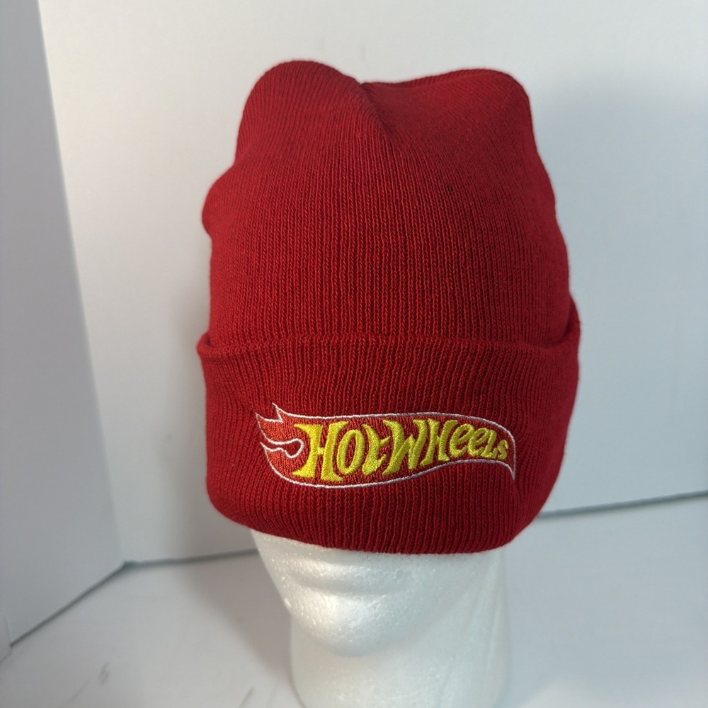 Hot Wheels Beanie Hat Unisex One Size Red Knitted Embroidered Logo Stocking Cap